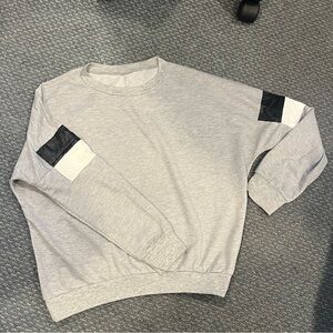 Gray with Black and White Zipper Leather Long Sleeve Top